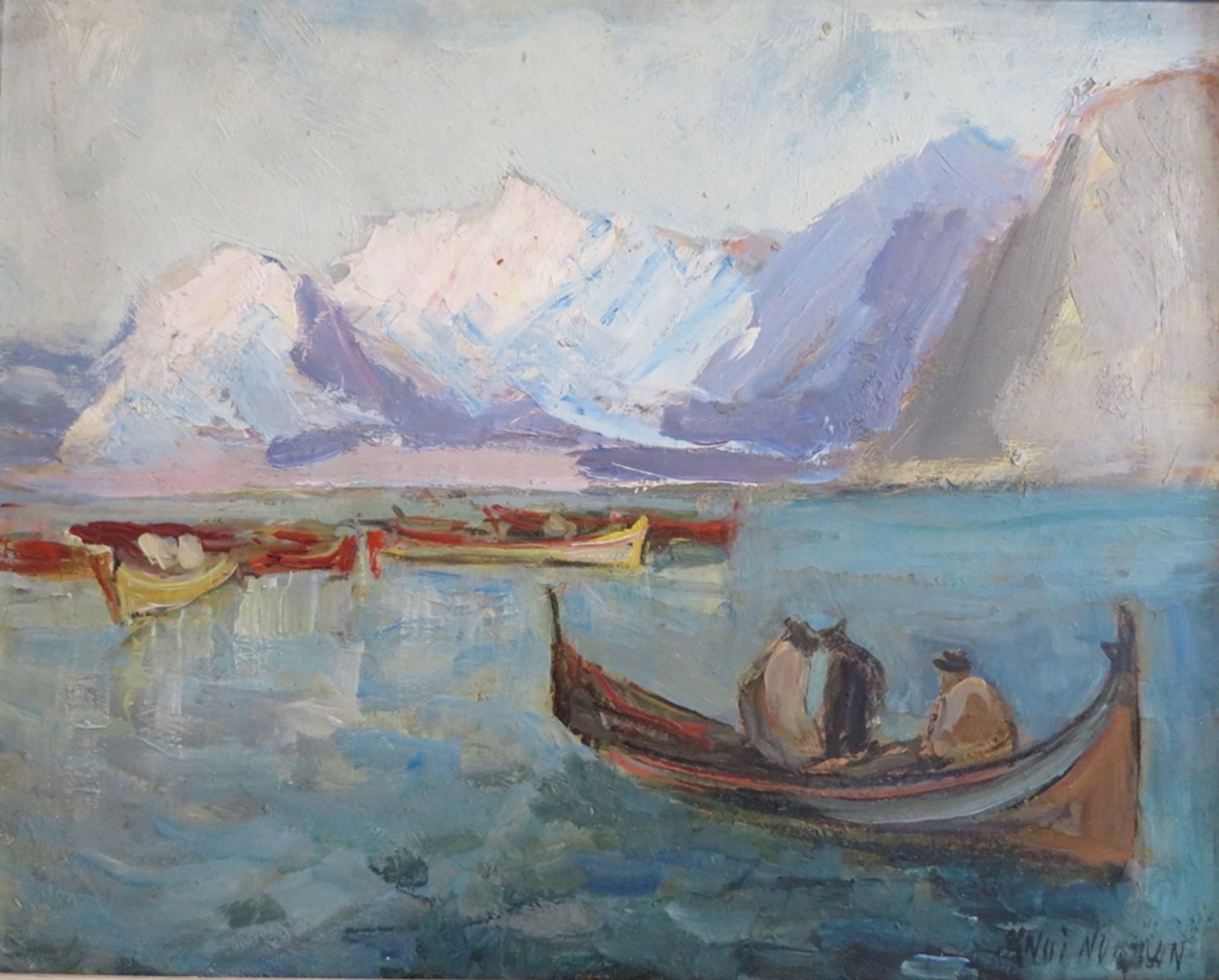 Nurivin, Knui, Skandinavischer Maler, "Bemanntes Fischerboote in vereister Berglandschaft", re.u.si - Bild 2 aus 3