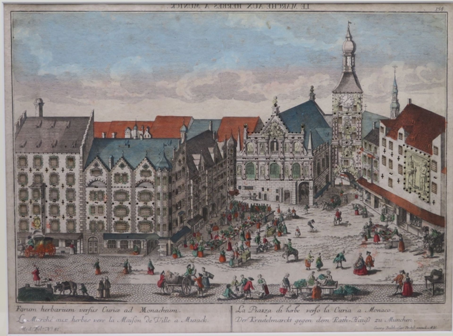 Probst, Georg Balthasar, um 1770, "Der Kreutelmarckt gegen dem Rath=Hauß zu München", Guckkastenbil