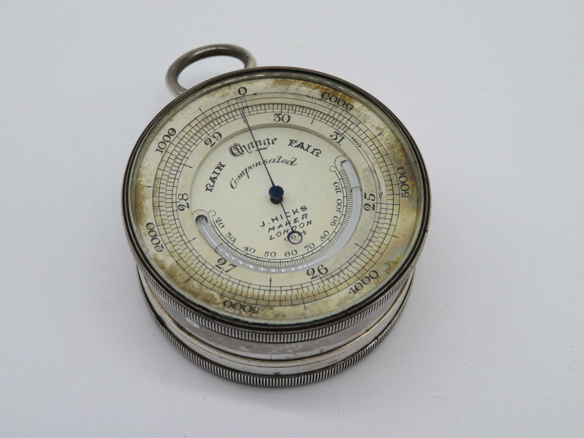 Taschenkompass und Barometer, England, um 1900, Silbergehäuse, in Perlmutt eingelegt, sign. "J. Hic