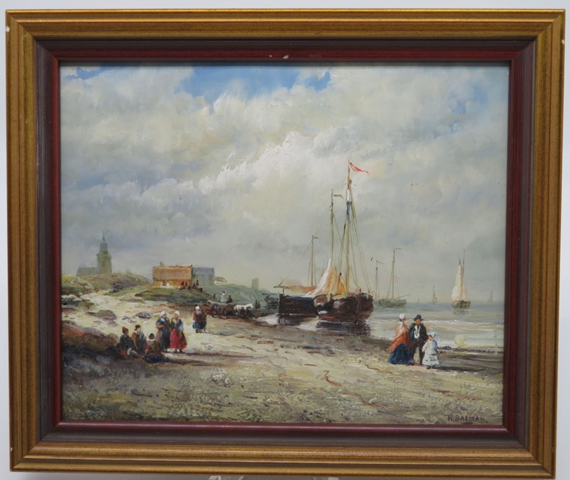 Balman, H., "Fischerboote mit Personen am Strand", re.u.sign., Öl/Holz, 20 x 25 cm, R. [25 x 29,5 c - Bild 2 aus 2