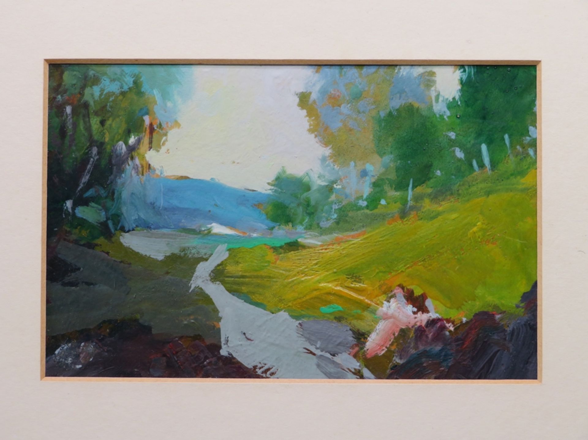 Unbekannt, "Sommerlandschaft", Öl/Malerpappe, 11 x 17 cm, R. [26,5 x 32,5 cm]