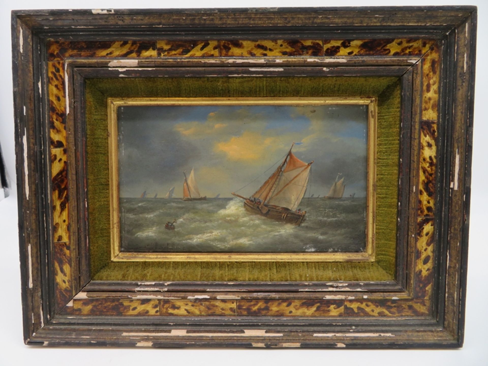 Unles.sign., Niederlande, 19. Jahrhundert, "Schiffe auf stürmischer See", li.u.unles.sign., Öl/Holz - Bild 2 aus 2