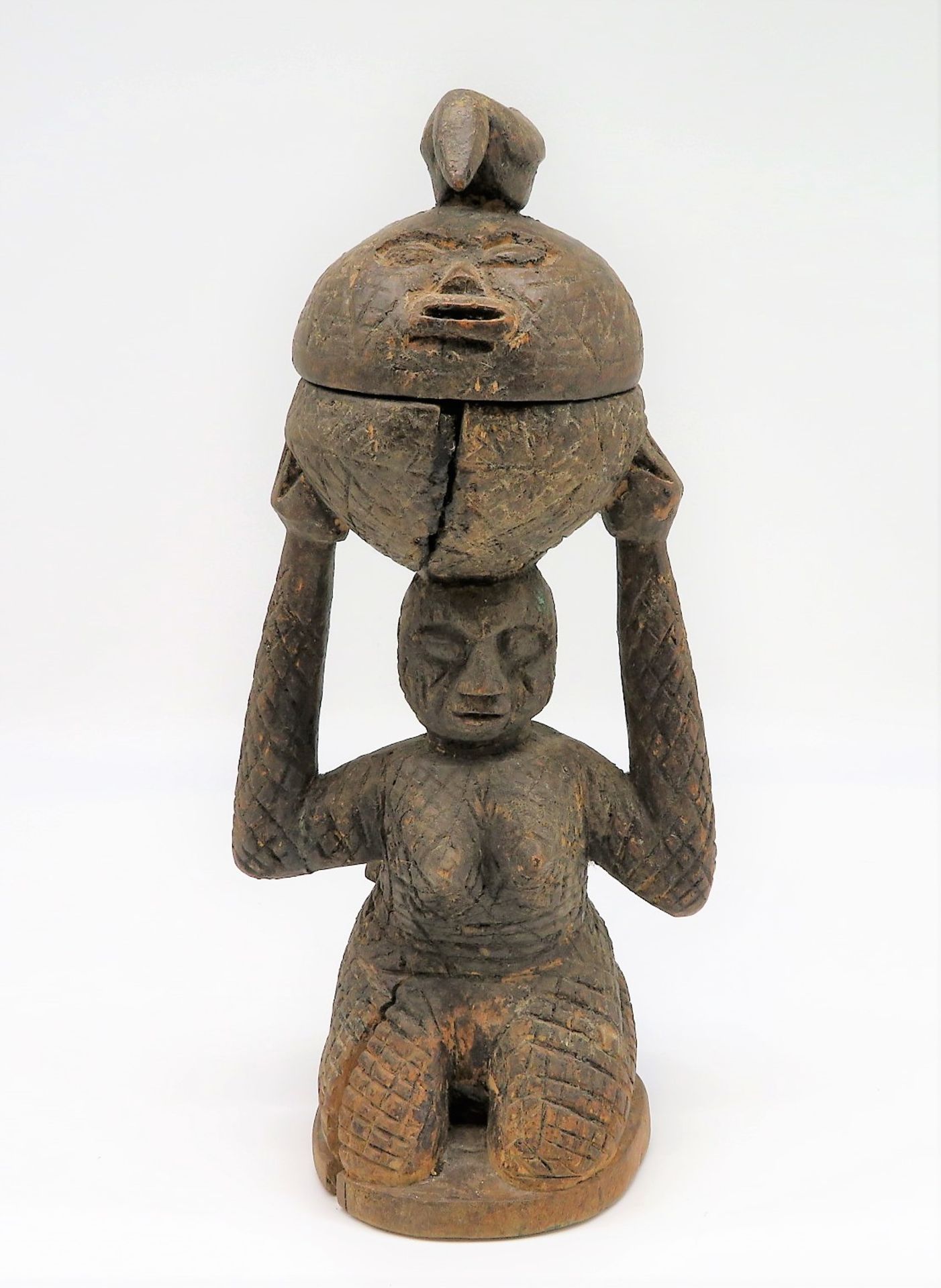 Holzfigur, Afrika, Burkina Faso, Obervolta, Mutter mit Kind und Schale, Holz geschnitzt, authentisc