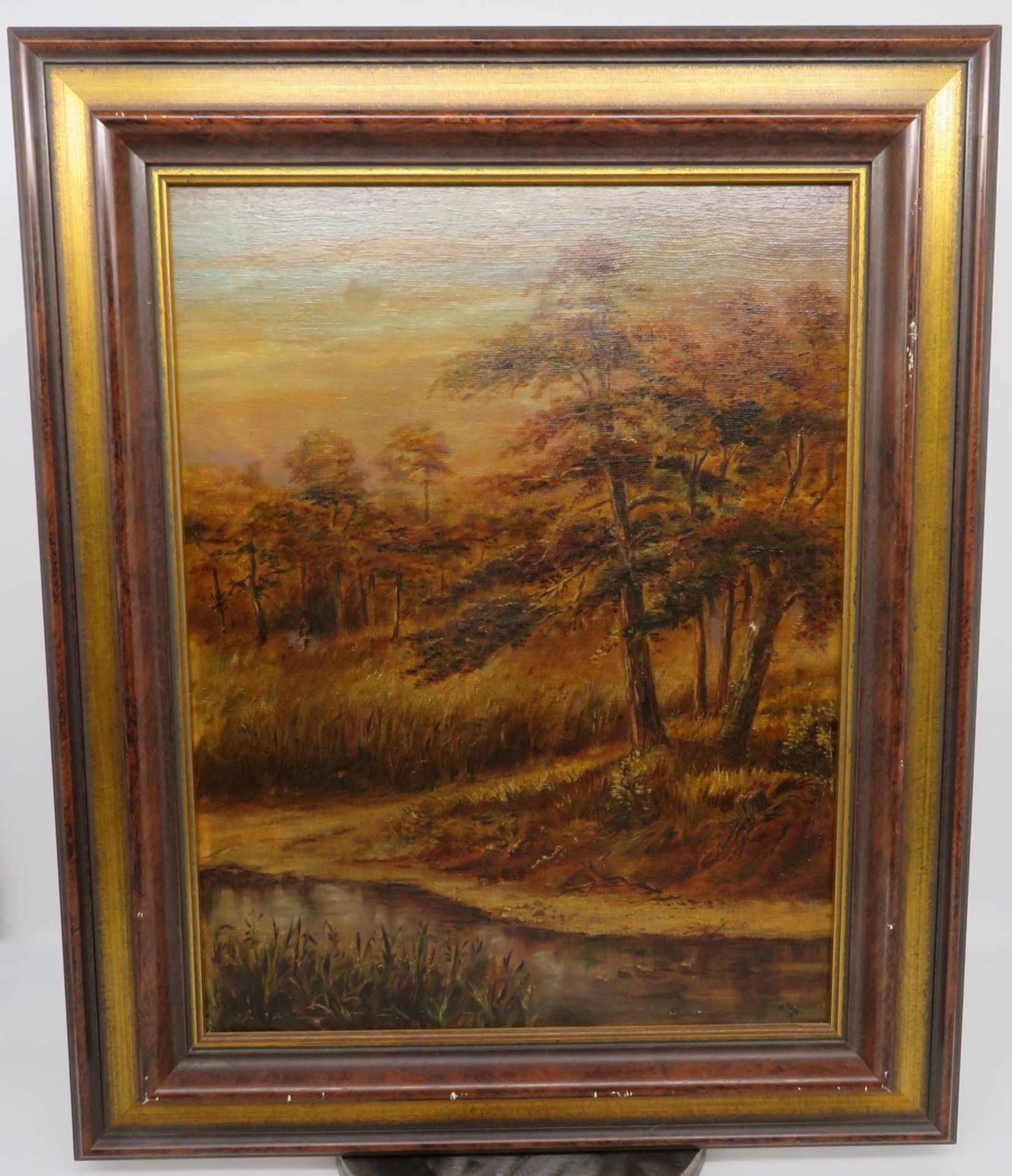 Monogrammist, RE94, "Herbstliche Landschaft", re.u.monogr., Öl/Malerpappe, 46 x 35 cm, R. [60 x 49 