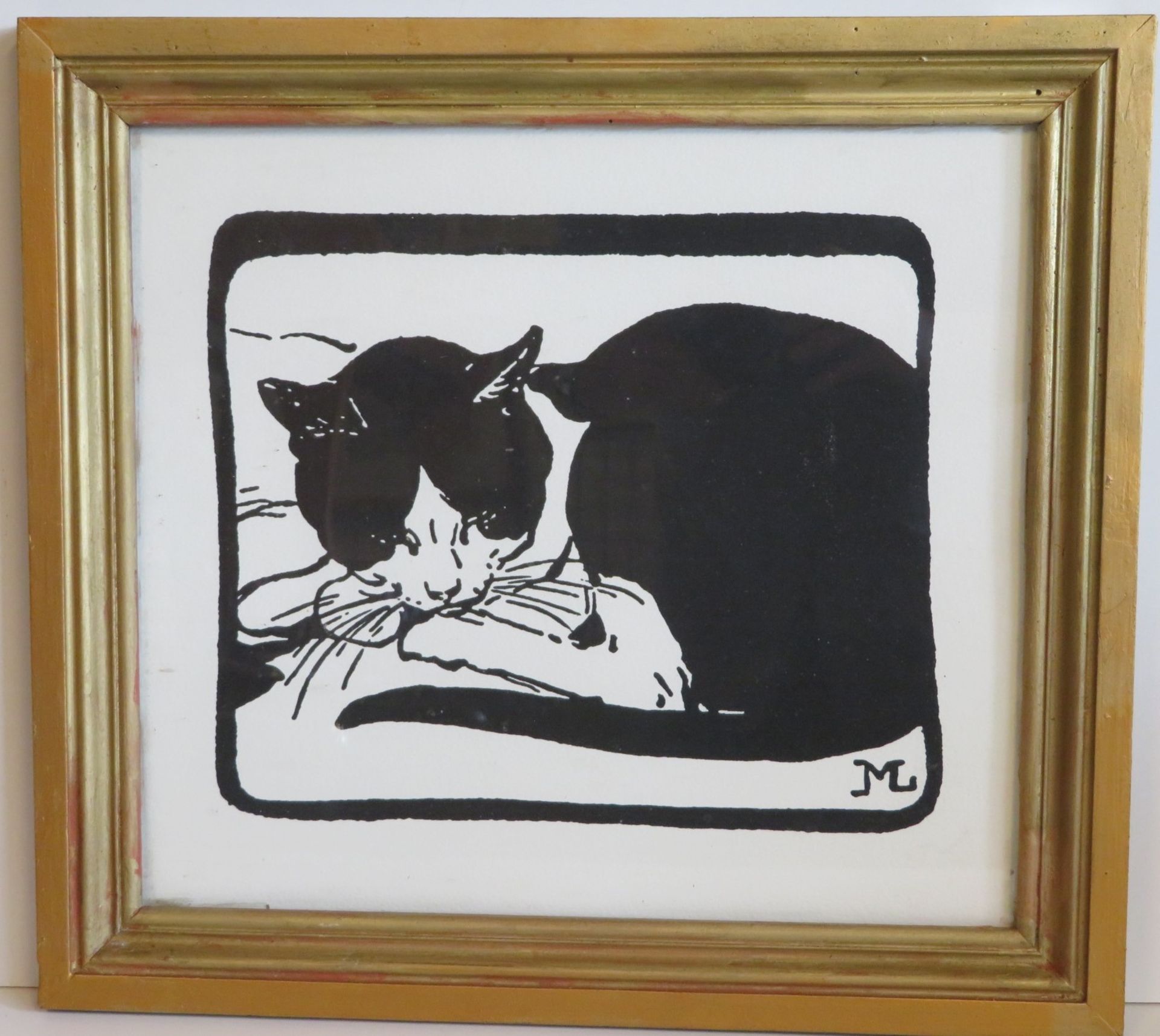 Monogrammist, JML, "Schlafende Katze", Linolschnitt, re.u.monogr., 25 x 29 cm, R. [40 x 44,5 cm]