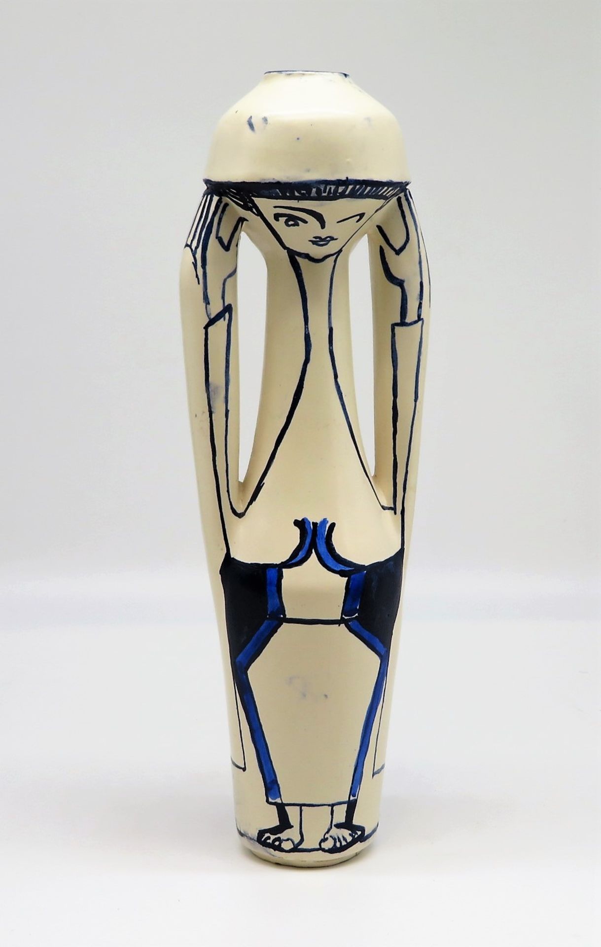 Designer Vase in Form einer Stehenden, Entwurf H. Mooij, Weißporzellan mit blauer Bemalung, Bodensi - Image 2 of 3