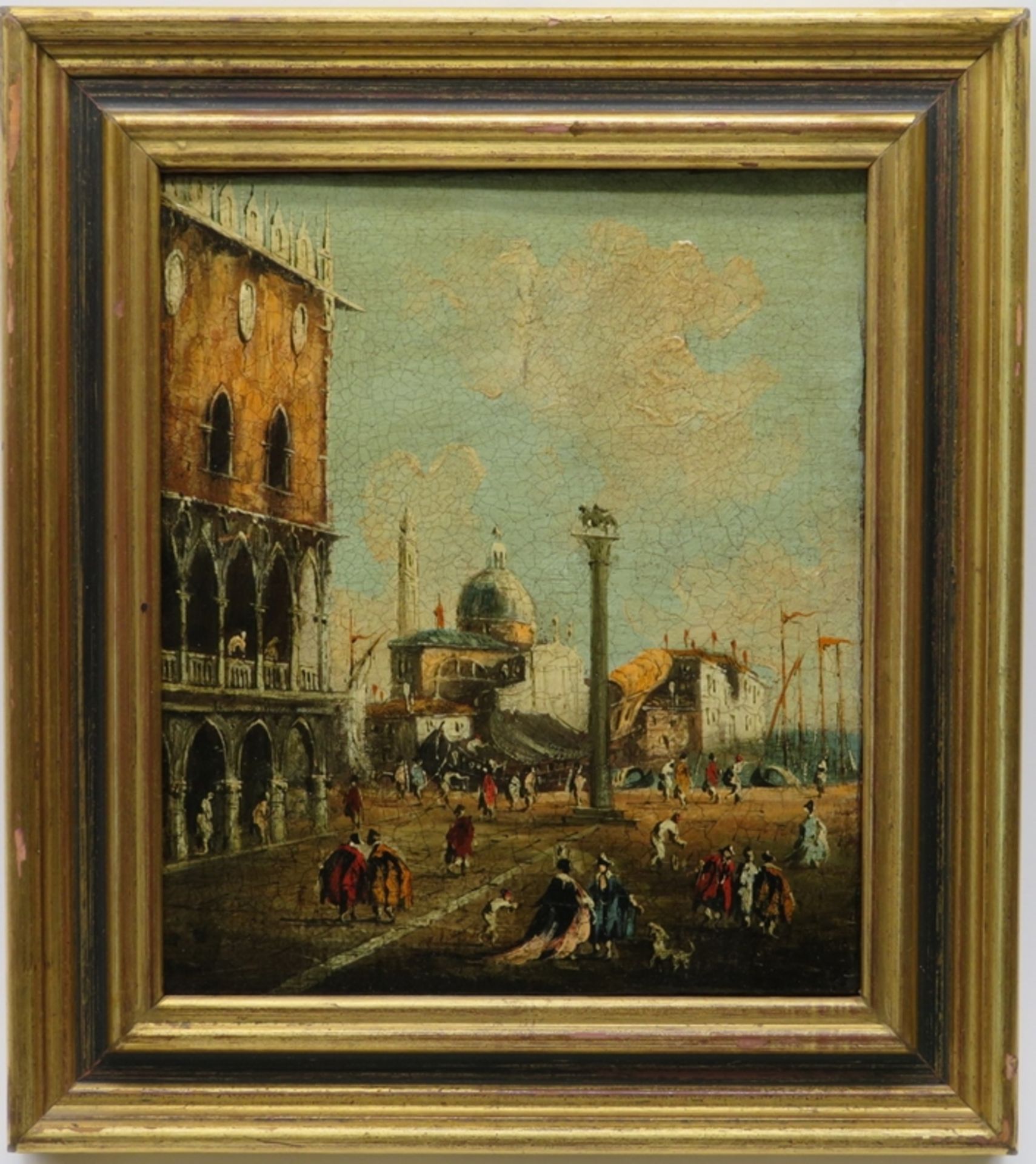 Unbekannt, "Belebter Markusplatz in Venedig", Öl/Leinwand, 20. Jahrhundert, 20 x 17,5 cm, R. [28 x  - Bild 2 aus 2