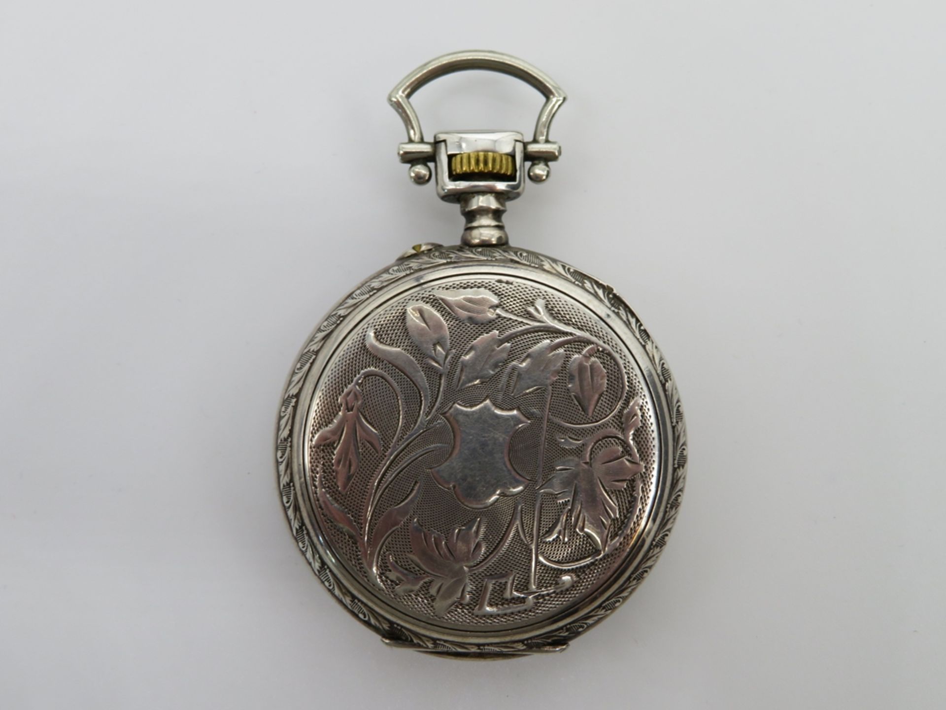 Taschenuhr, Jugendstil, um 1900, 800er Silber, gepunzt, Kronenaufzug, intakt, d 5,5 cm. - Bild 2 aus 3