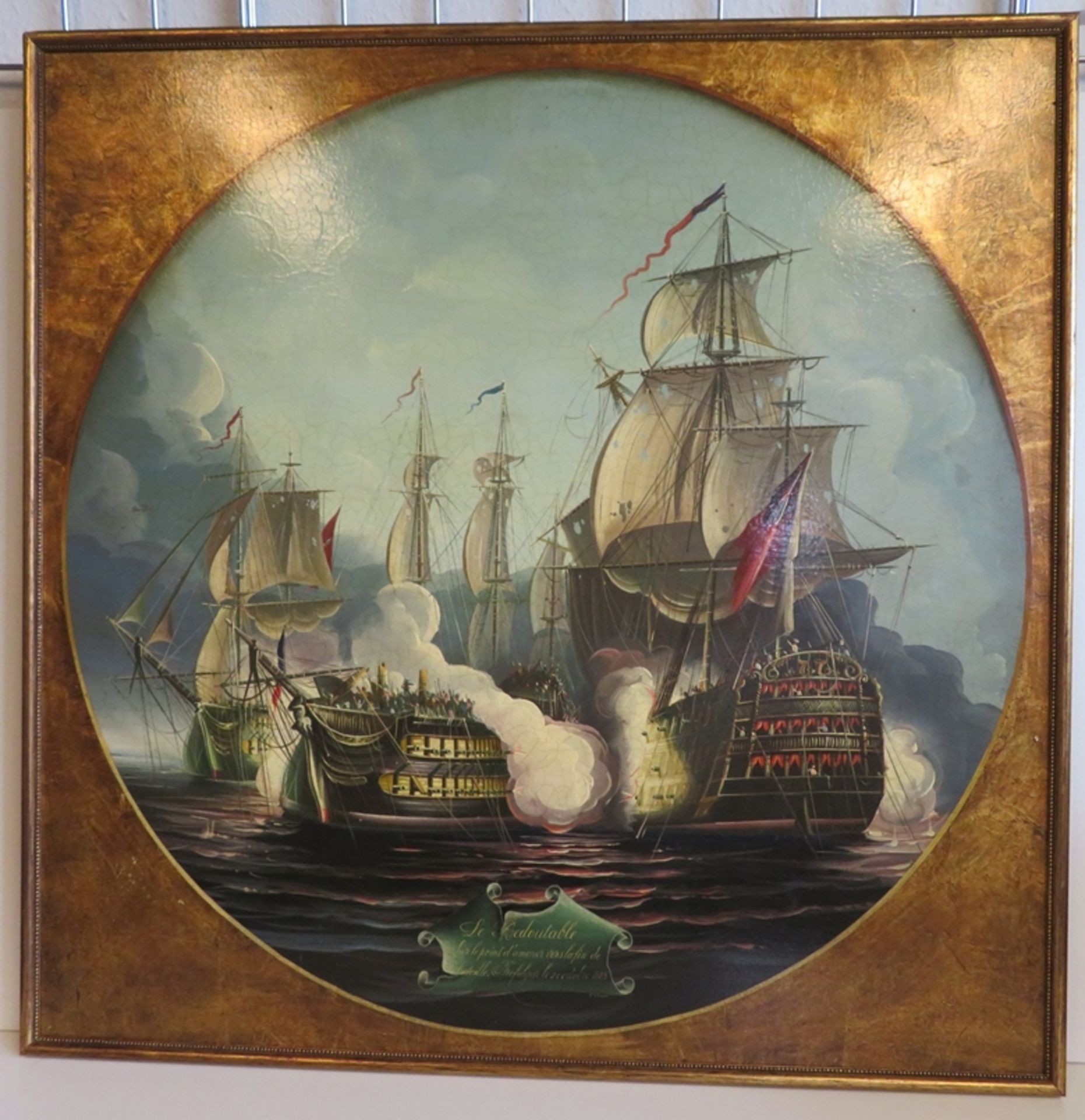 Klippel/Klipper, bet. "Le Redoutable Trafalgar 1805" (Seeschlacht), Öl/Holz, 79,5 x 80 cm, R. [82,5