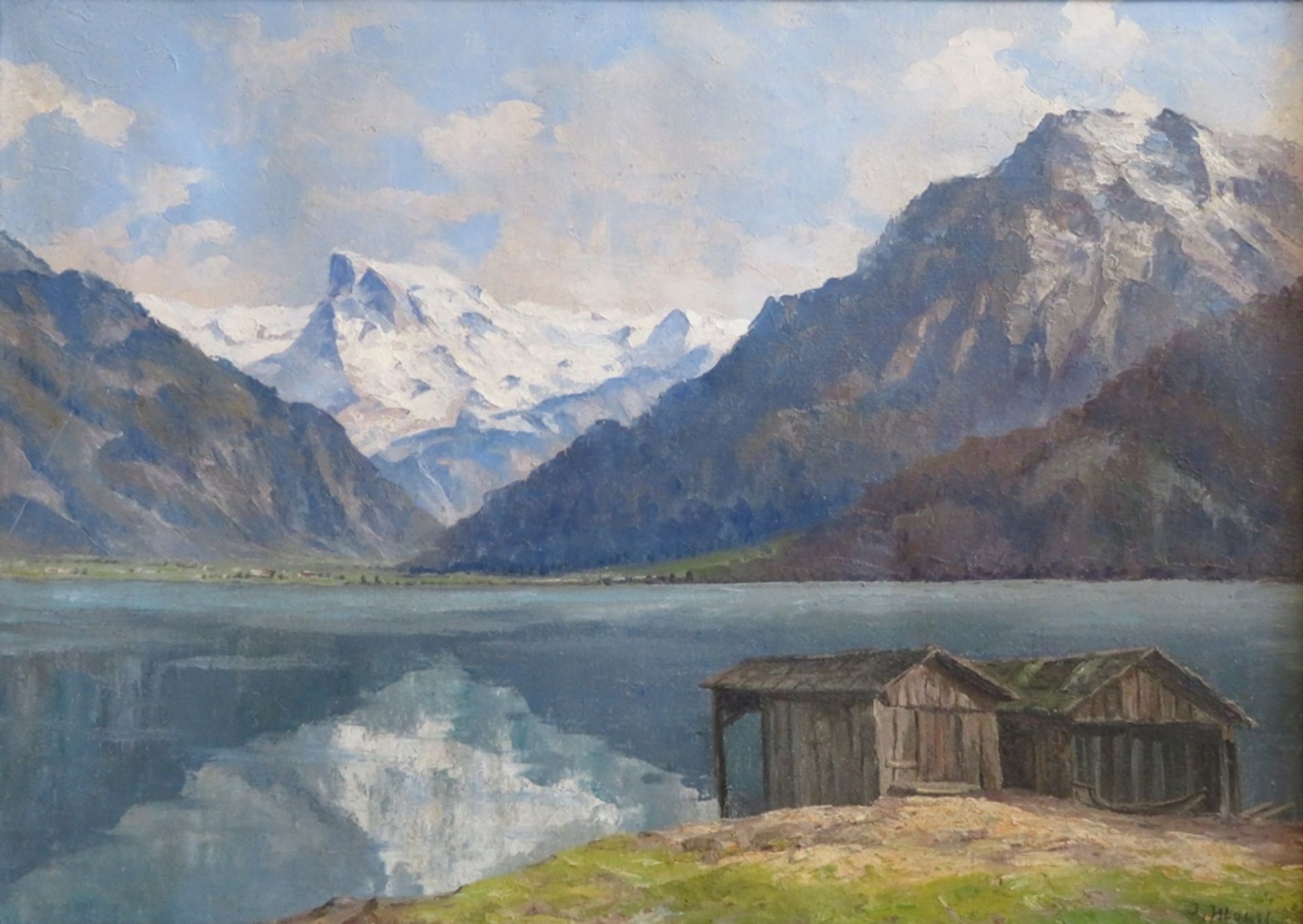 Hlobil, J., "Sommerlicher Gebirgssee", re.u.sign., Öl/Leinwand, 51 x 70 cm, R. [64 x 84 cm] - Bild 2 aus 2