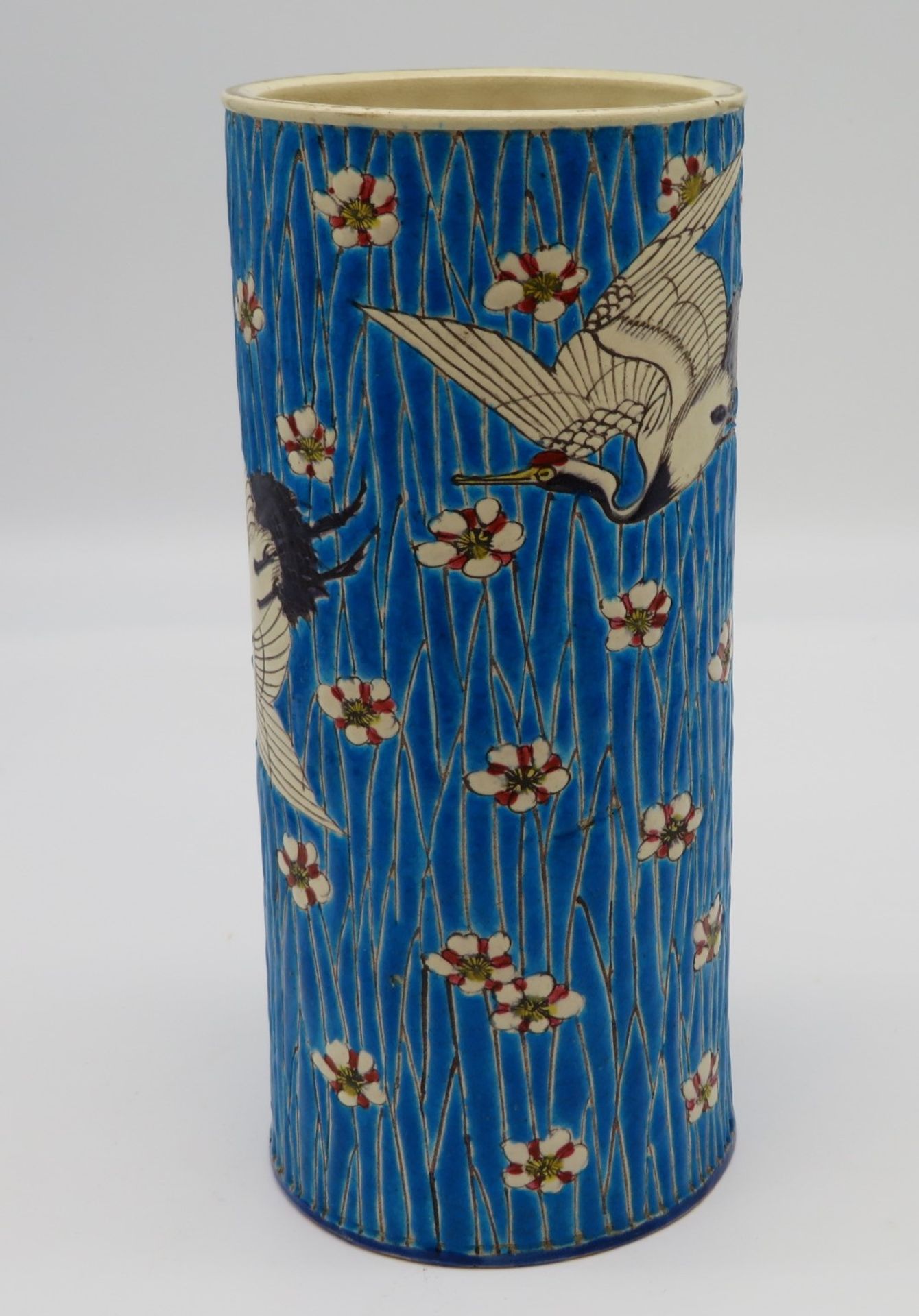 Vase, Frankreich, Jugendstil, wohl Logny, um 1900, Keramik mit polychromer Glasur, Reliefdekor mit  - Bild 2 aus 3