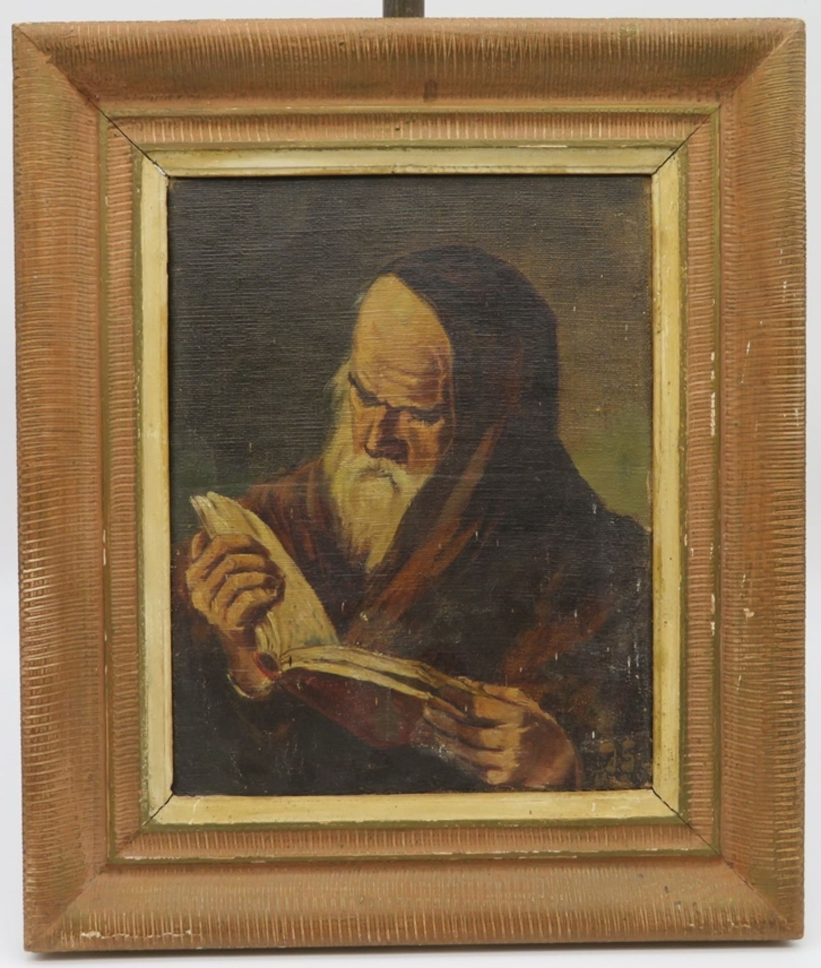 Monogrammist, JS, "Lesender Mönch", re.u.monogr., Öl/Leinwand, 30 x 24 cm, R. [43 x 37 cm]