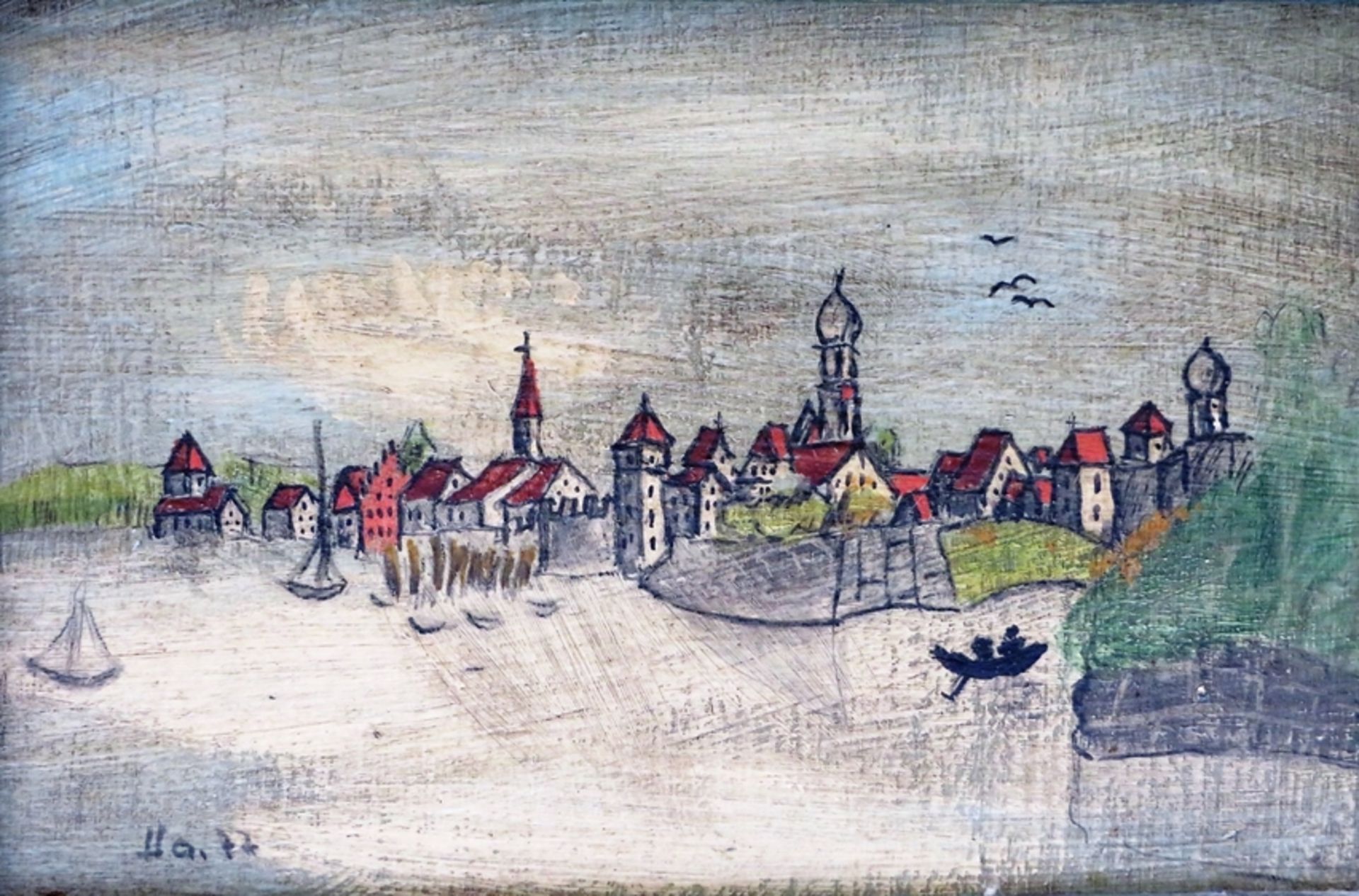 Hasso, 3 Miniaturmalereien, "Überlingen", "Konstanz" und "Lindau", Öl/Holz, 9 x 13 cm, R. [17,5 x 2 - Bild 2 aus 2