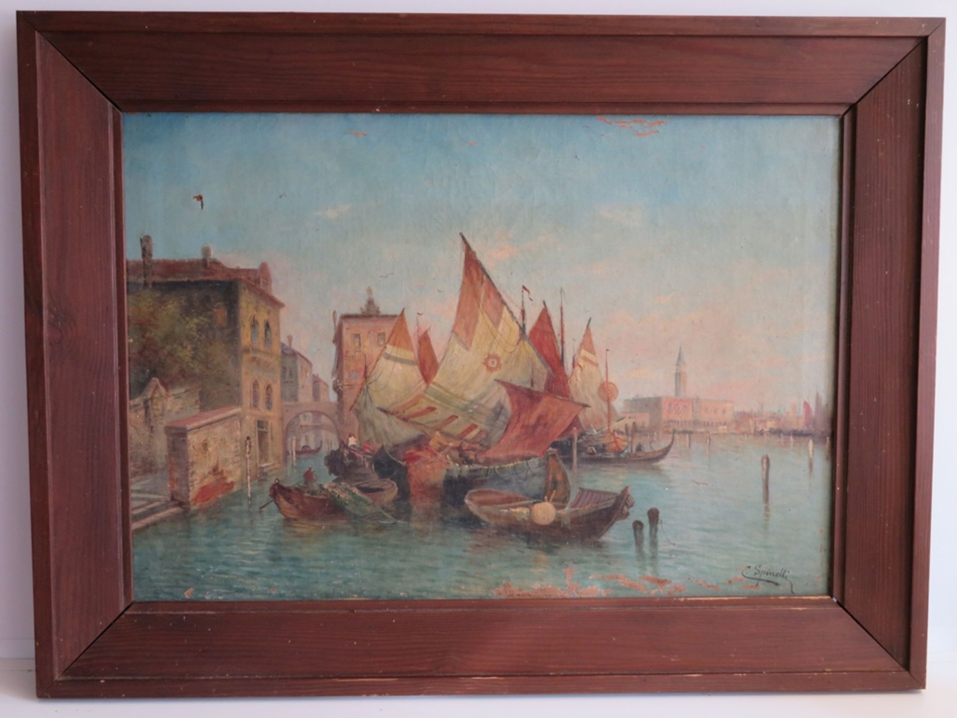 Spinelli, "Fischerboote in der Lagune von Venedig", re.u.sign., Öl/Leinwand, 1. Hälfte 20. Jahrhund - Image 2 of 2