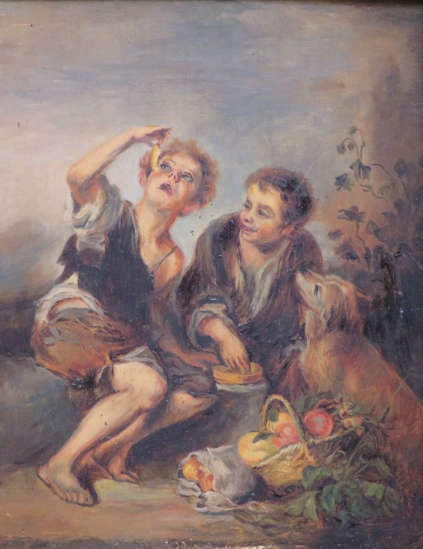 Nach Bartolomé Esteban Murillo, Kopie, um 1900, "Die Traubenesser", Öl/Holz, 26,5 x 21 cm, R. [47 x - Bild 2 aus 2