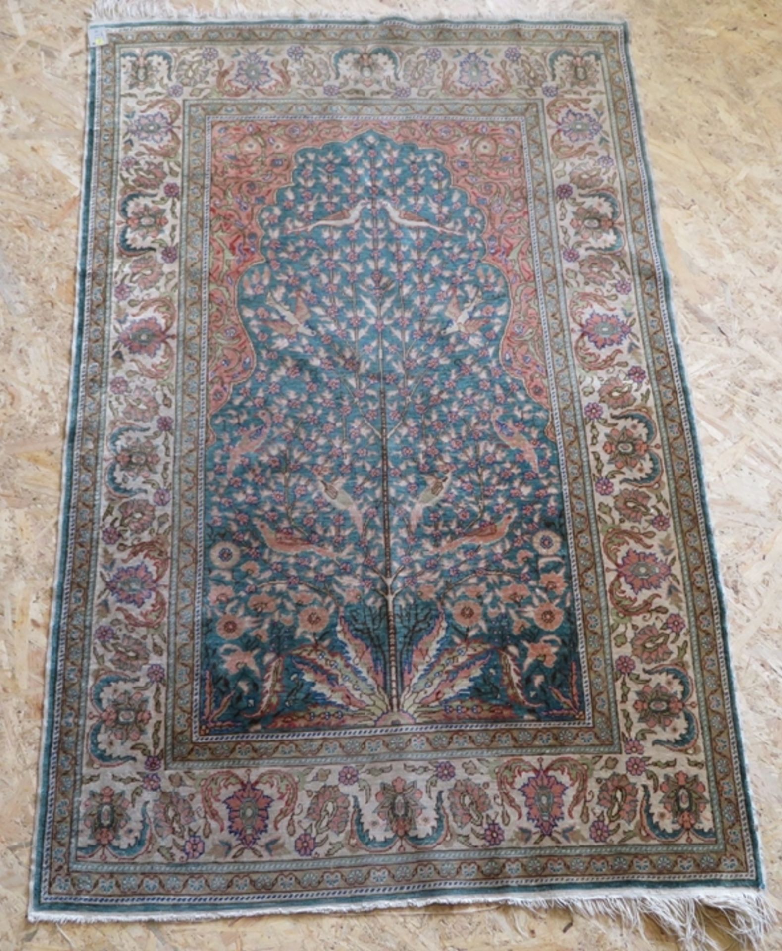 Seidenteppich, Türkei, antik, Laufstellen, ca. 144 x 90 cm.