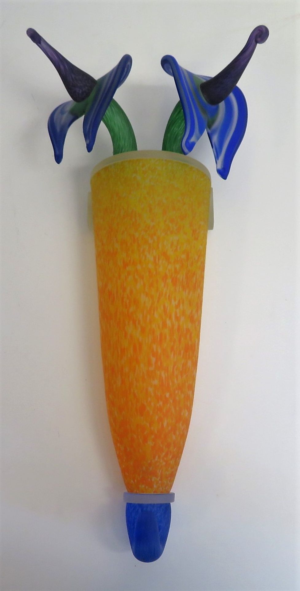 Designer Wandlampe, Borowski Glasstudio Königswinter, farbiges Glas, einflammig, Unikat, sign., Ori