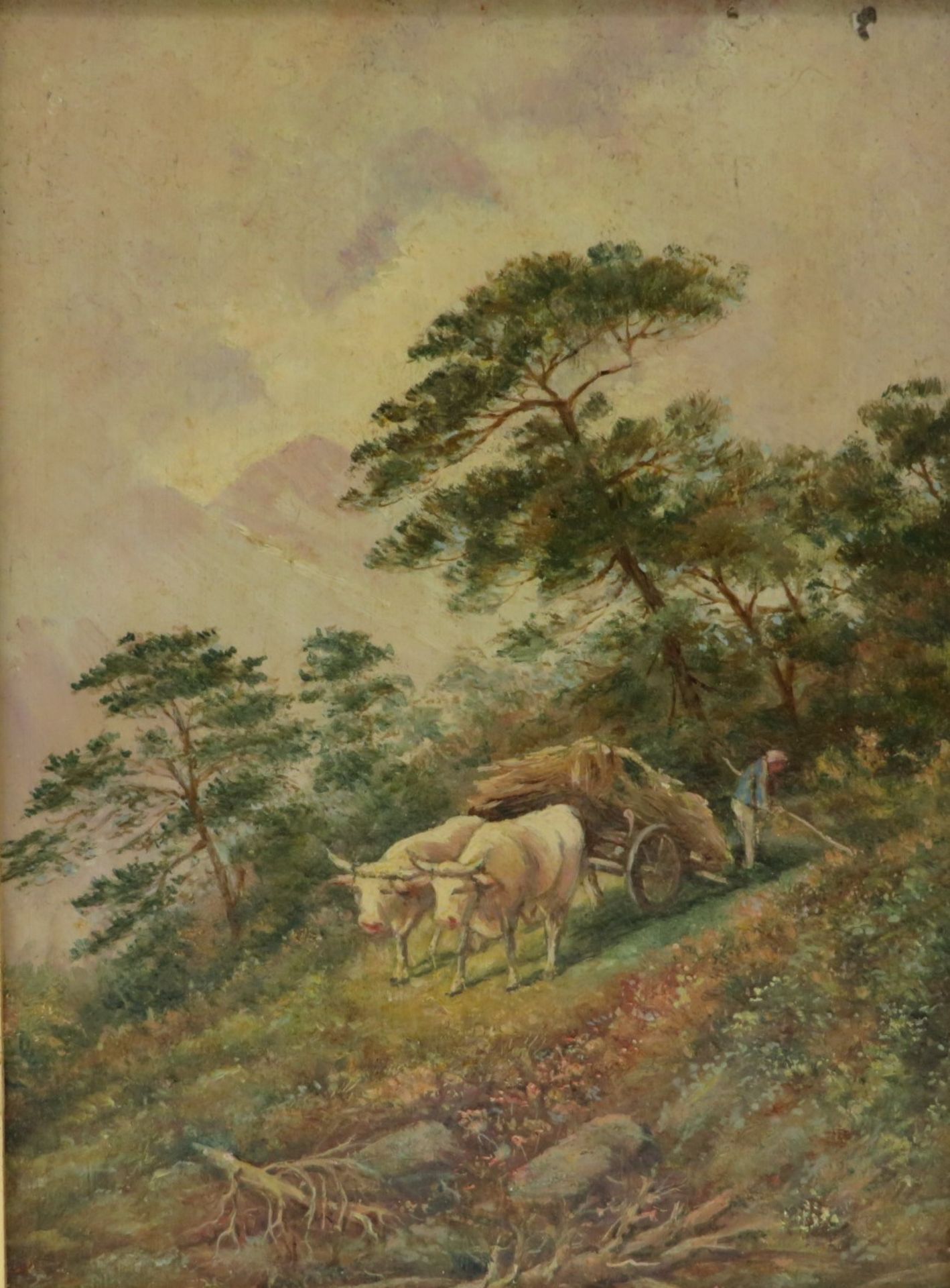 Um 1900, 2 x "Landschaft mit Vieh", Öl/Holz, 19 x 14 cm, R. [24,5 x 20 cm] - Bild 2 aus 3