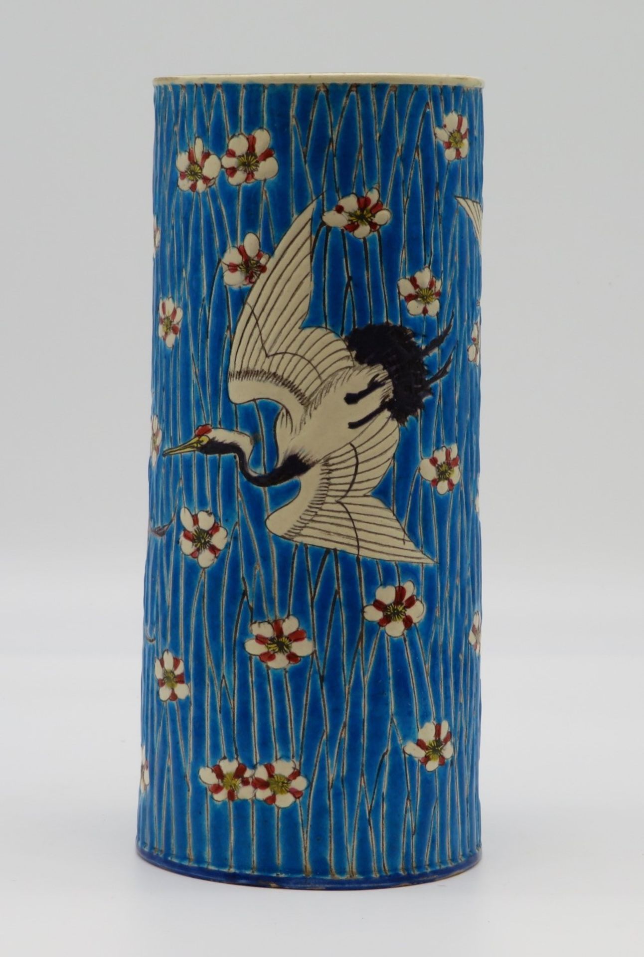 Vase, Frankreich, Jugendstil, wohl Logny, um 1900, Keramik mit polychromer Glasur, Reliefdekor mit 