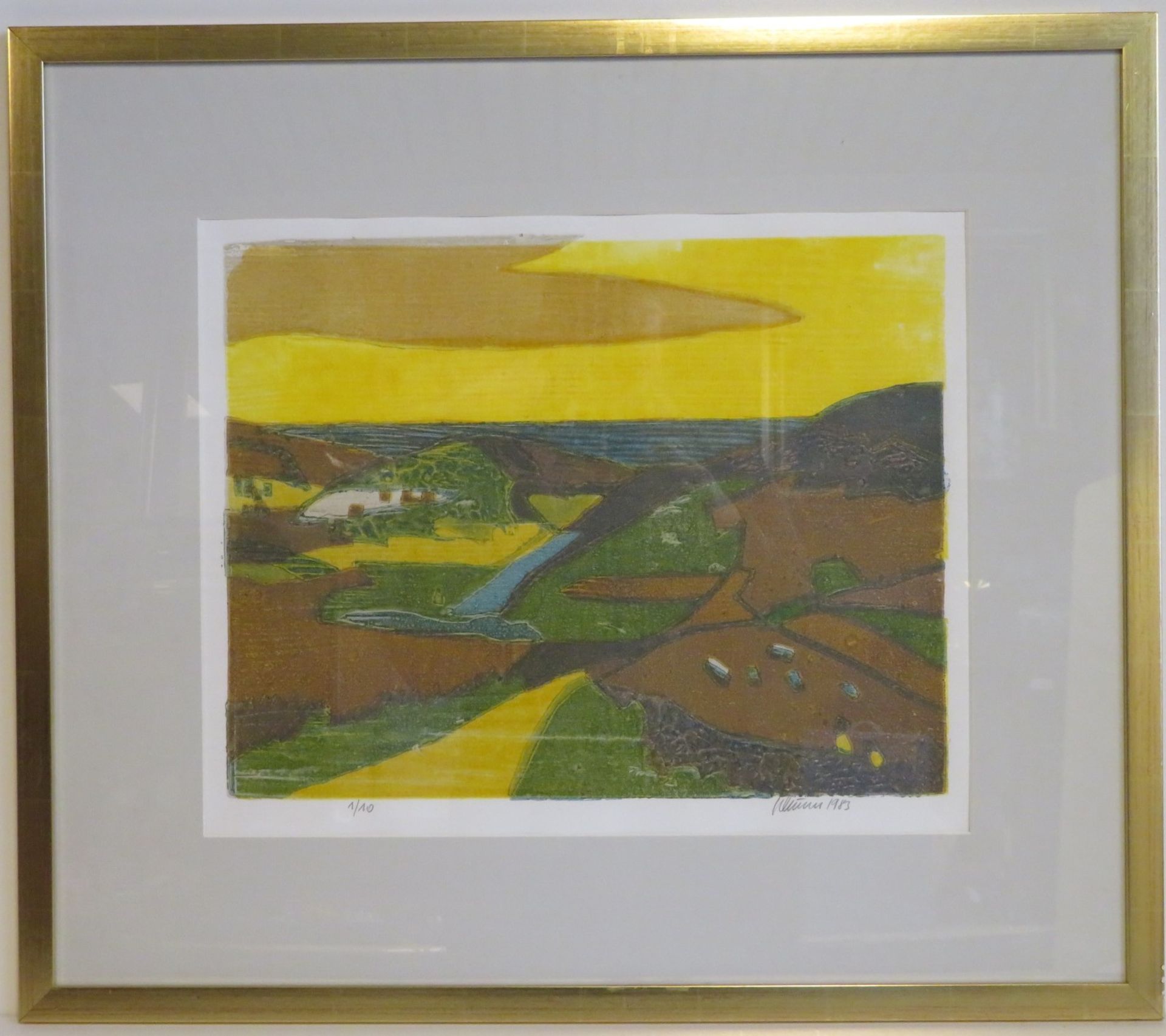 Unbekannt, "Landschaft am See", Farblithografie, Aufl. 1/10, re.u.unles.sign.u.dat. 1983, 34 x 44 c - Bild 2 aus 2