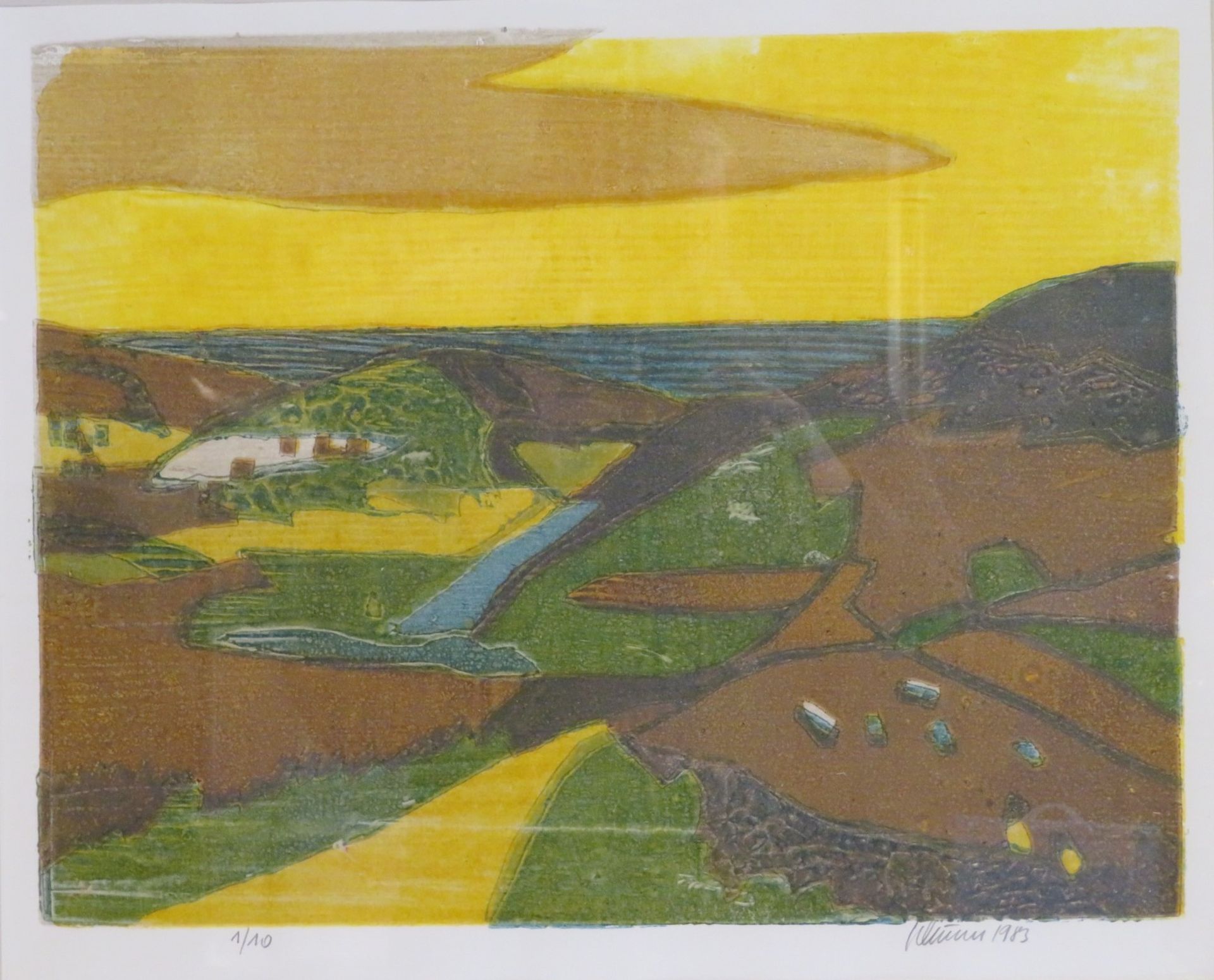 Unbekannt, "Landschaft am See", Farblithografie, Aufl. 1/10, re.u.unles.sign.u.dat. 1983, 34 x 44 c