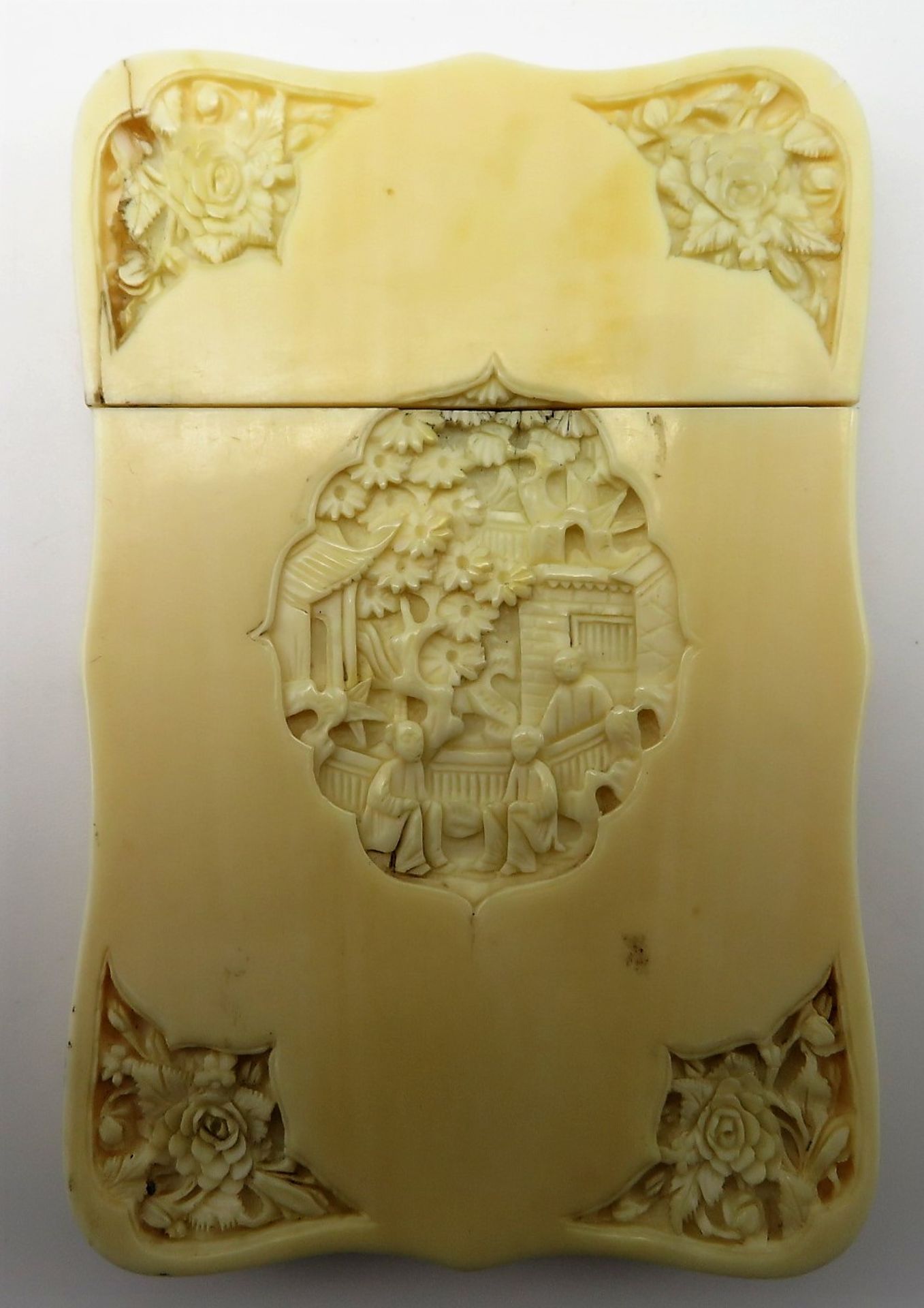 Kartenetui, China, um 1900, Elfenbein fein geschnitzt, Innenauskleidung 925er Sterlingsilber, gepun - Bild 2 aus 2