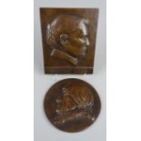 W. Minjon, 2 Frauenporträts, Bronzereliefs, einmal bezeichnet "FRIEDERIKE LISKE