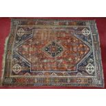 Teppich, Shiraz, 225*285cm, geometrische Muster, rot-braun gründig, starke Alte