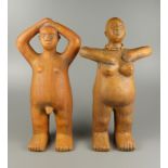 Figurenpaar, Akte, Südamerika, 20.Jh., Mann, H.37cm, Frau, H.36,5cm (Kopf ab un