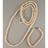 Perlen-Set, rosa schillernd: Kette und Armband, unrunde Perlen, Perlen-D.ca.6,5
