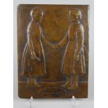 W. Minjon, Bronzerelief "Freundschaft", 1. Hälfte 20.Jh., oben links signiert,