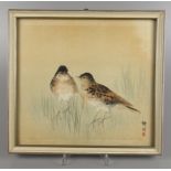 Okuhara Seiko (1837-1913), Zwei Vögel im Gras, Japan um 1900, kolorierter Holzs