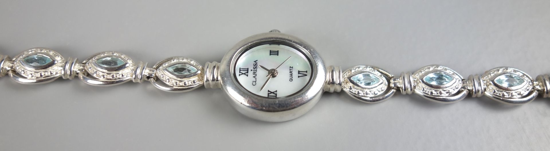 Damenarmbanduhr "Clarissa", 925er Silber, Armband mit blauen Steinen besetzt, P - Image 2 of 2