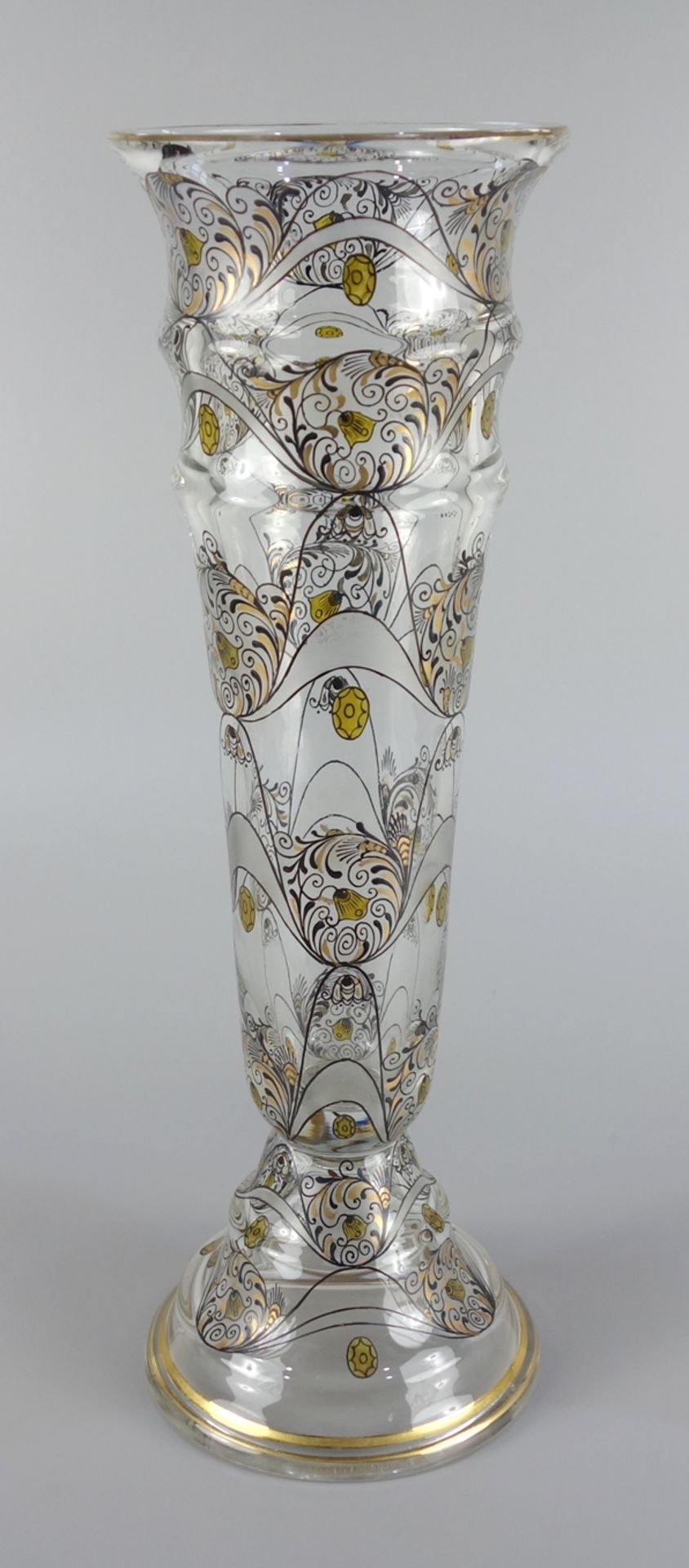 große Vase mit Schwarzlot und Gold, Johann Oertel Glasfachschule Haida zugeschr