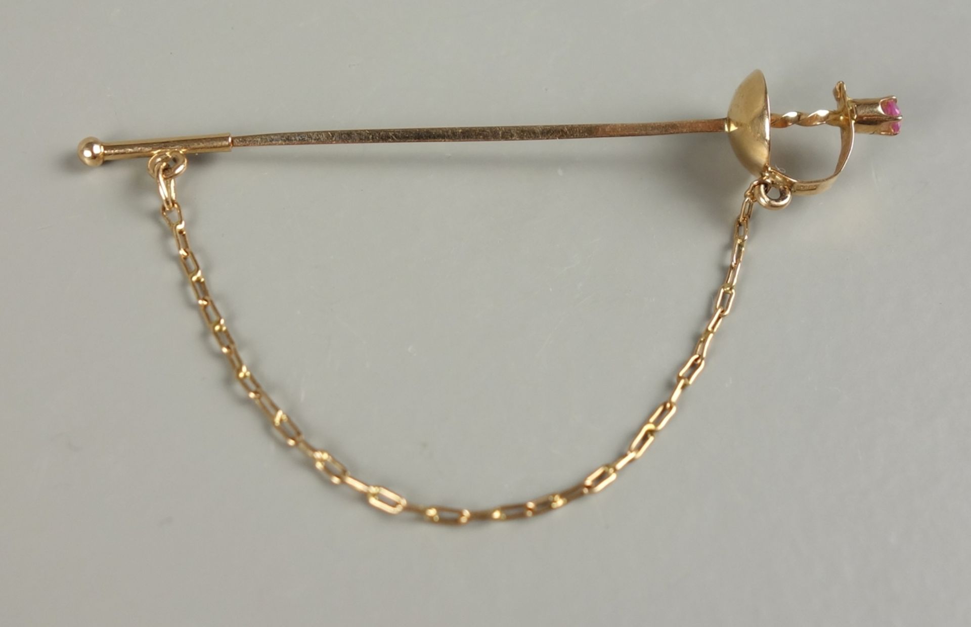 Krawattennadel in Form eines Floretts, 583er Gold, Gew.2,03g, L.6,8cmm mit Sich - Image 2 of 2
