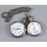 2 silberne Taschenuhren, um 1880/90, emaillierte Zifferblätter (haarrissig), 1*