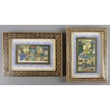 2 Miniaturmalereien, Persien, 20.Jh., verglast gerahmt, Darstellung von höfisch