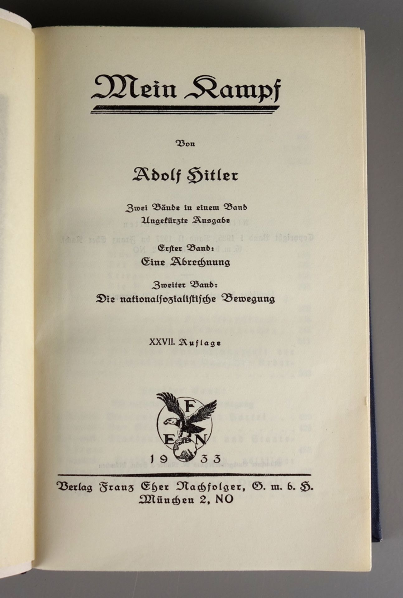 Mein Kampf, Adolf Hitler, 1933, XXVII.Auflage, 2 Bände in einem Band, ungekürzt - Bild 2 aus 3