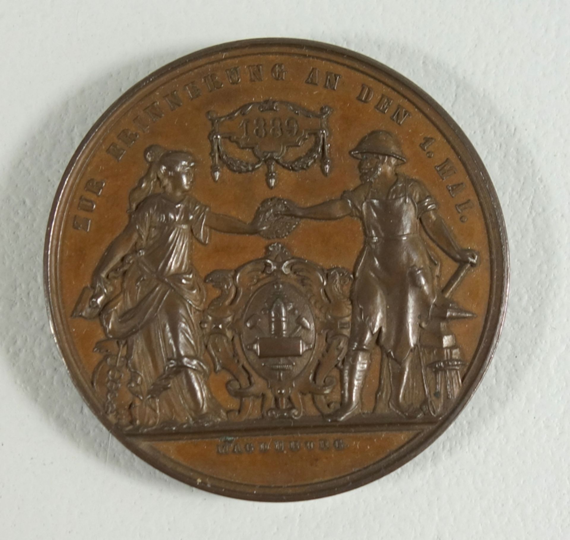 Bronzemedaille Hermann Gruson, Magdeburg, 1889, VS "Zur Erinnerung an den 1. Ma - Image 2 of 2