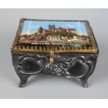 Souvenirschatulle "Meißen a.d. Elbe Albrechtsburg u. Dom", um 1900, floral verz