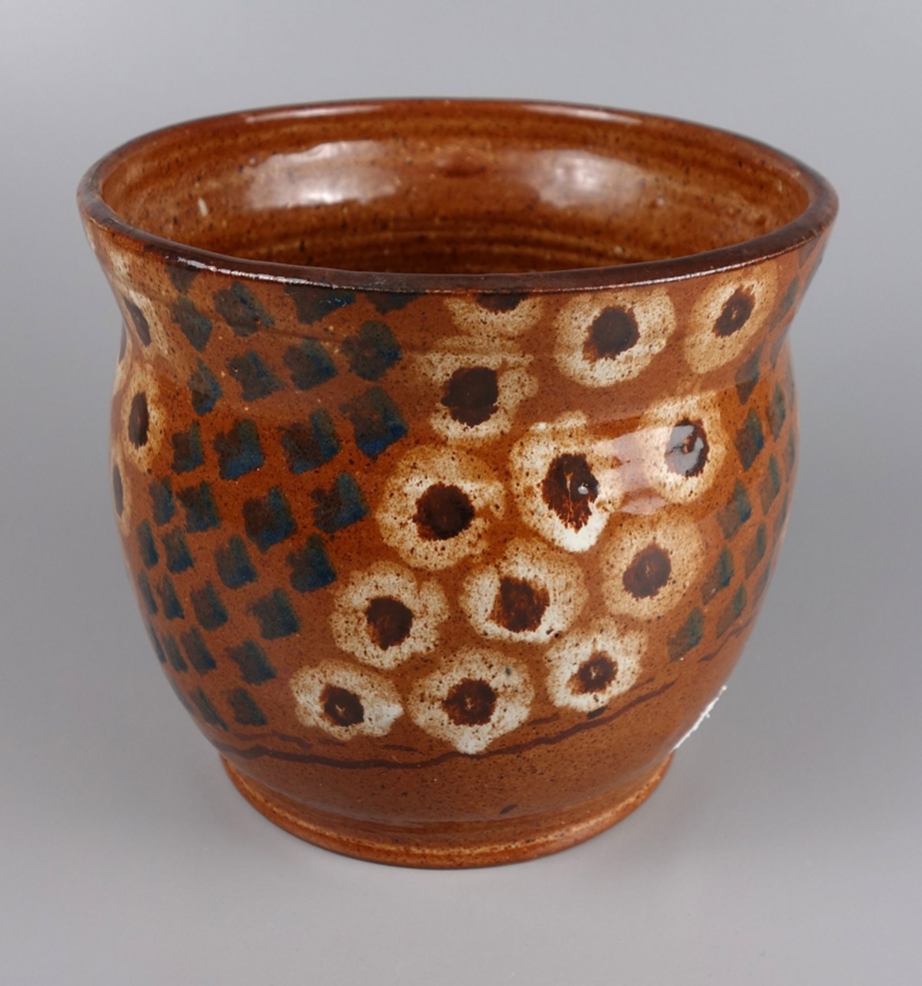 Übertopf mit Schwämmeldekor, Keramik, 2.Hälfte 20.Jh., Innen-D.ca.15,2cm, H.14,