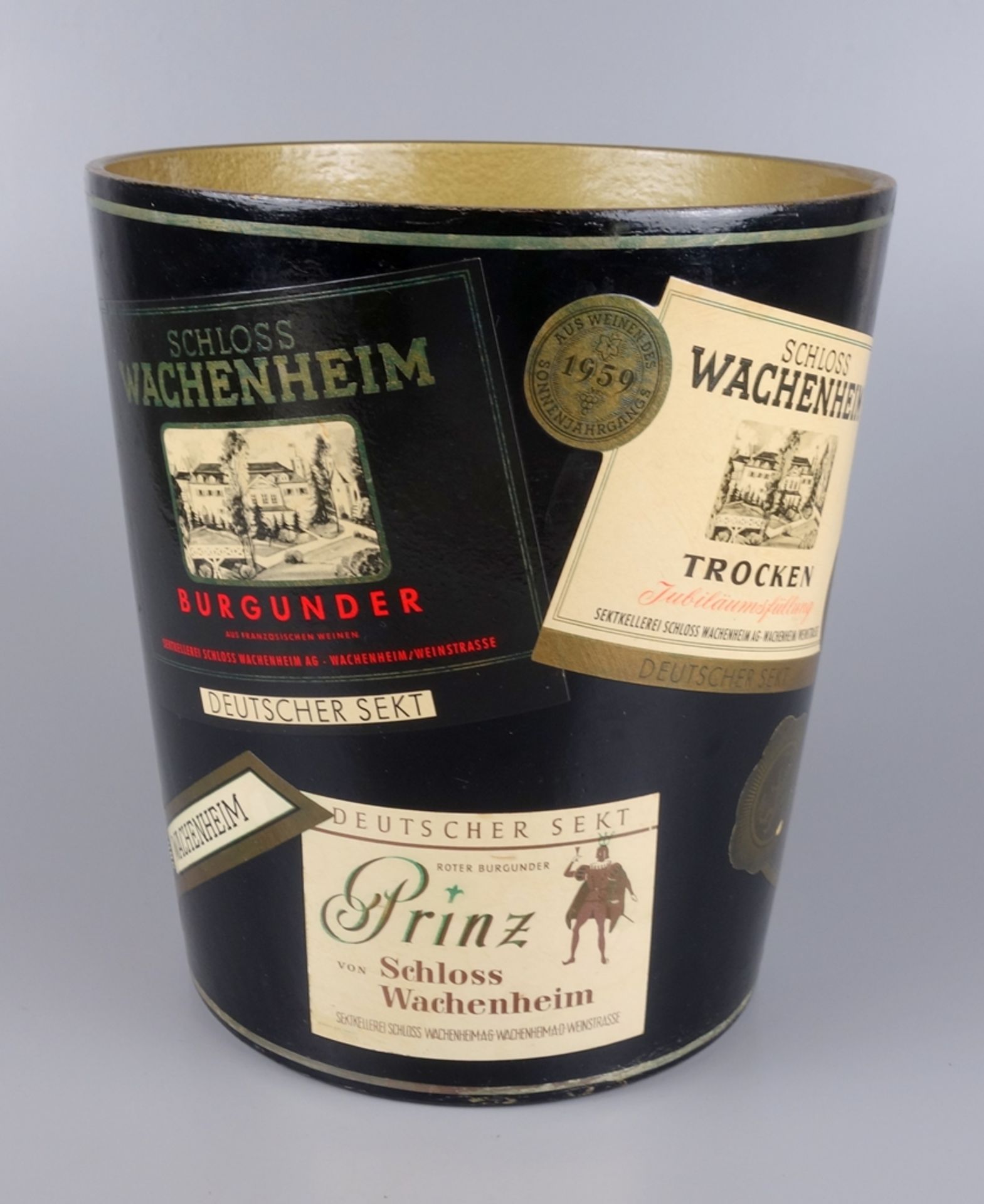 Sektkühler "Schloss Wachenheim", 1950er/1960er Jahre, mit originalen Flaschenet