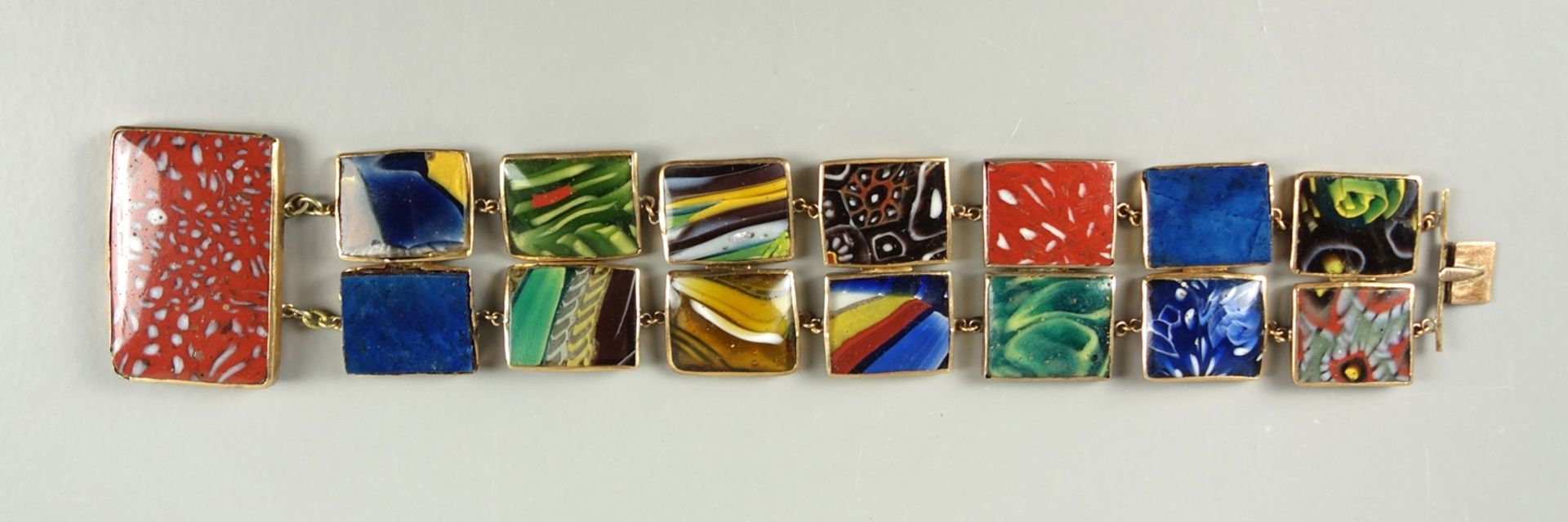 Armband mit Glasschmelzelementen, Murano, Goldfassung, 19.Jh., unterschiedliche - Bild 5 aus 7