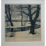 monogrammiert BD, "Winterliche Uferlandschaft", 1925, Radierung, in der Platte