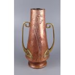 zweihenklige Vase, Kupfer / Messing, Jugendstil, um 1900, ohne Herstellermarke,