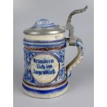 Bierkrug, Historismus, um 1880, 0,5 Ltr., Steinzeug, umlaufende Reliefbilder mi