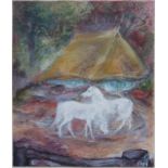 Eva-Maria Heseler (1920 - 2016, Schönebeck), "Zwei weiße Pferde", 1980/90, Aqua