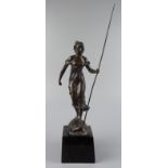 A. Chaberc "Fischerin", Bronze patiniert, um 1900, auf felsigem Grund stehende