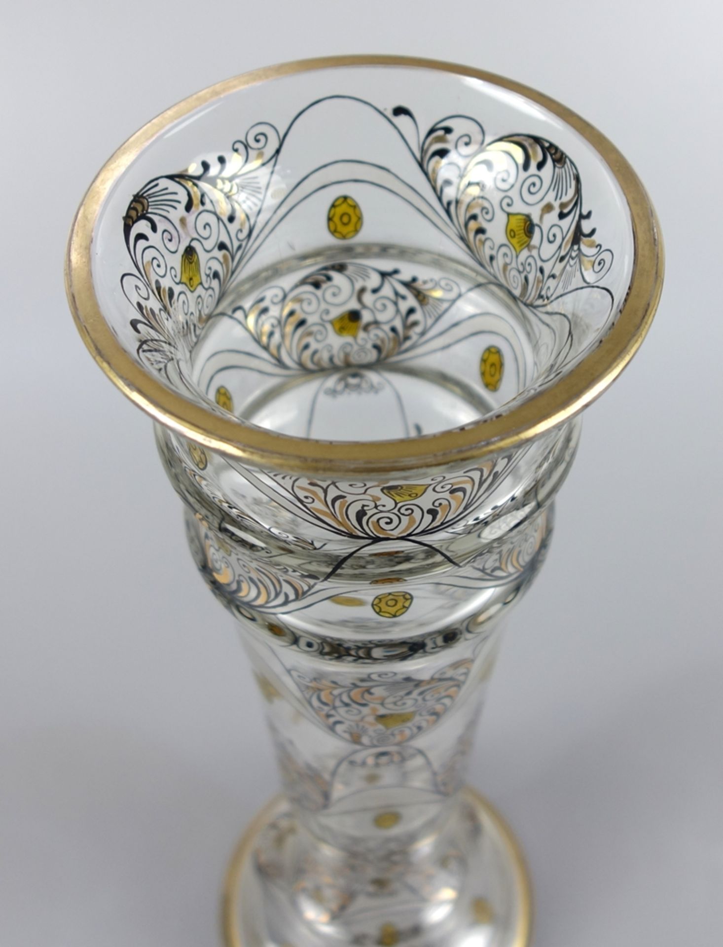 große Vase mit Schwarzlot und Gold, Johann Oertel Glasfachschule Haida zugeschr - Bild 3 aus 4