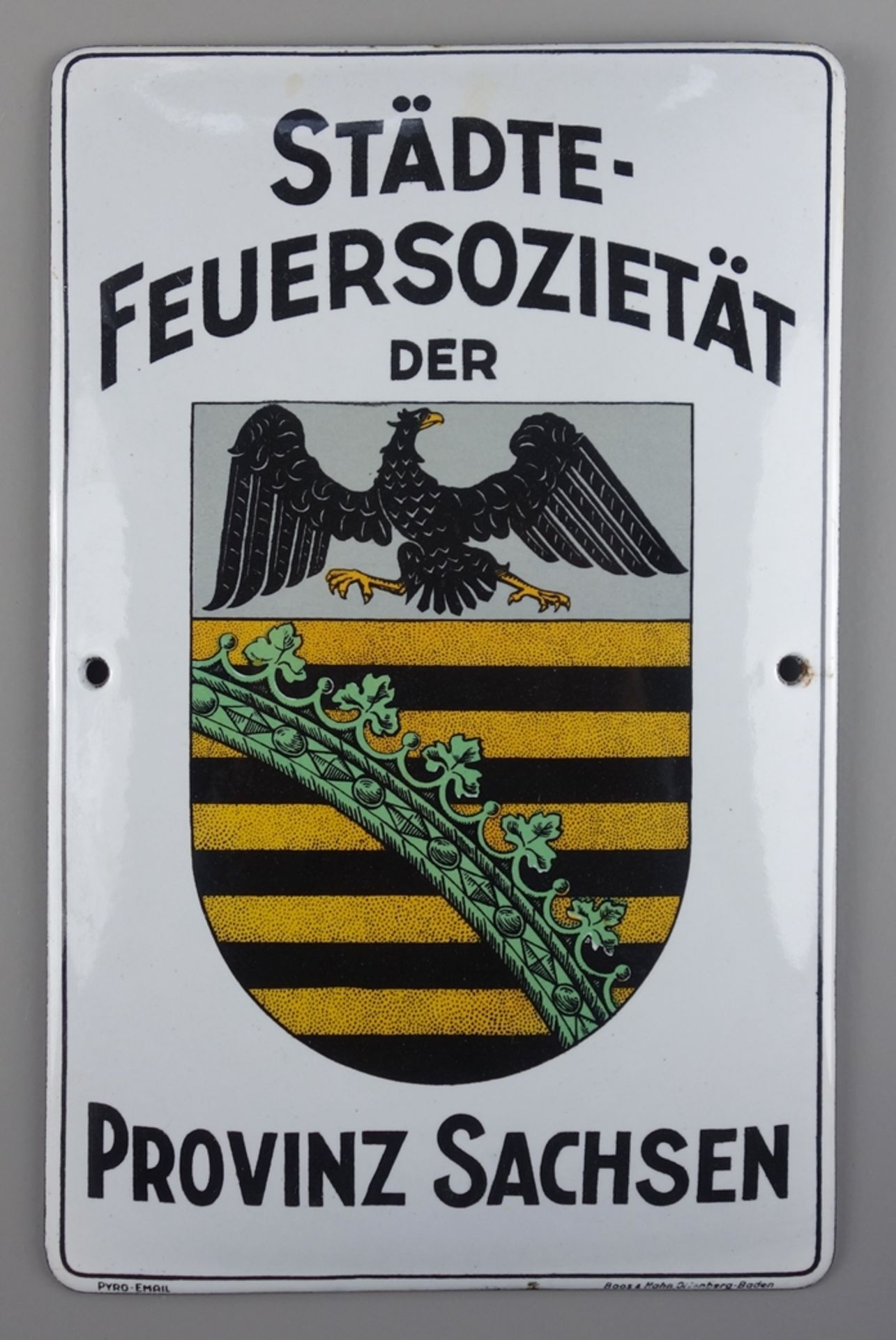 Emailleschild "Städte-Feuersozietät der Provinz Sachsen", Boos & Hahn, Ortenber